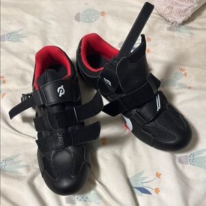 Peloton Black and Red Sneakers with Lace-Up Design and Rubber Sole